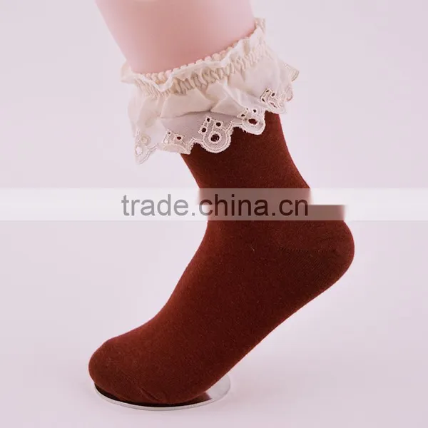 Lady 200N Fashion Cotton Socks With Chiffon Lace on the Cuff Wholesale Socks photo-2