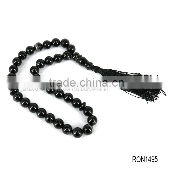 Imitation Black Jasper Arabic Ya Allah Written Prayer Beads photo-3