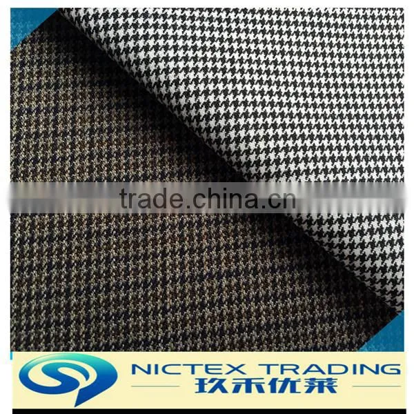 50% Wool 50% Polyester Worsted Houndstooth Fabric for Suiting