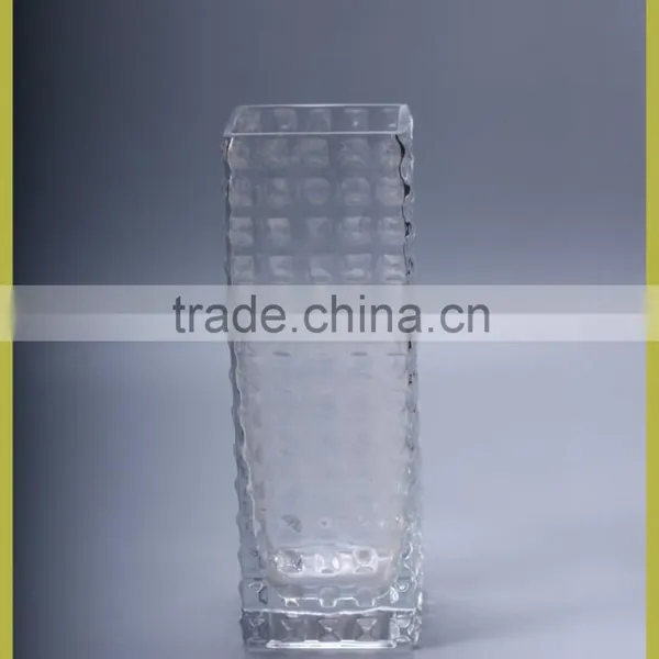 Square Glass Vase With Bubbles in Surface
