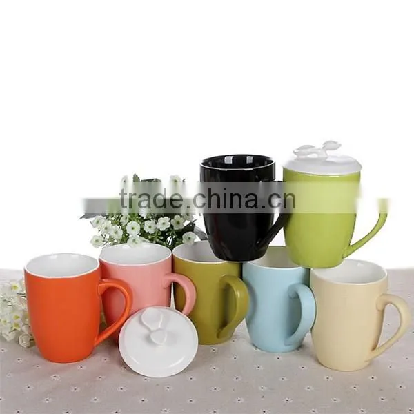 400ml 14oz New Ceramic Coffee Mug With Lid Tea Cup With Cover Colored Hot Sale