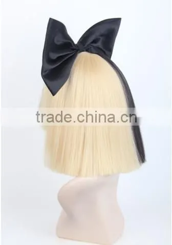 Synthetic White Short Straight Special Half and Half Color Wig With Black Bow N454 photo-4