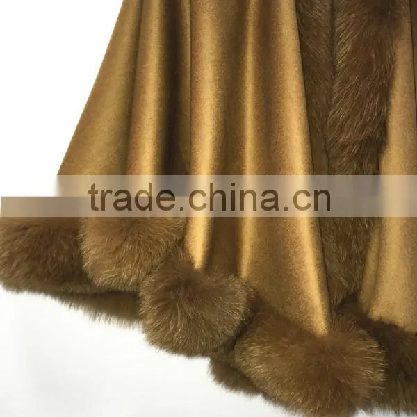 OEM Women Wholesale Hebei Camel Cashmere and Fox Fur Trim Cape photo-5
