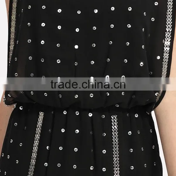 OEM Service Supply Design Sleeveless Latest Sequin Top Chiffon Short Skater Dress photo-2