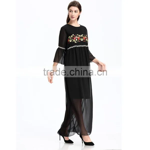 Embroidered Long Chiffon New Style Woman Maxi Dress photo-4