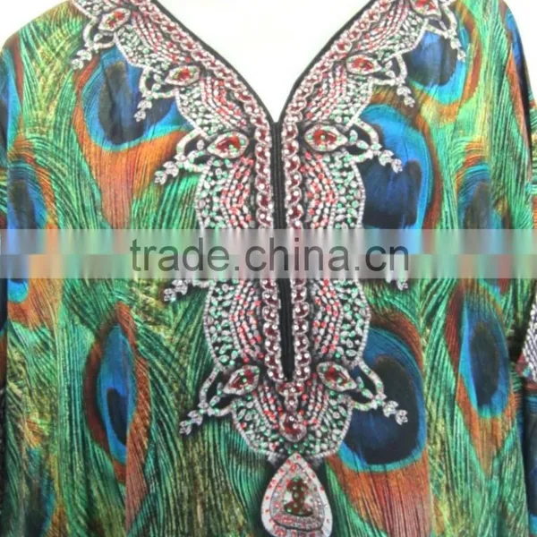 Peacock DIGITAL Print Crepe Silk Kaftan CAFTAN Tunic Poncho Blouse PEACOCK PRINT photo-2