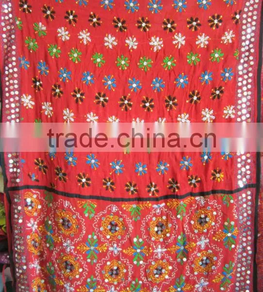 Red Hand Embroidered PHULKARI Georgette Stole DUPATTA SHAWL
