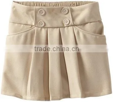 Fantastic Quality Girls Cotton Twill Khaki Bow Pocket Pleated School Uniform Skirt photo-4