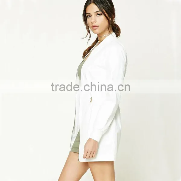 Open Front Longline Flat Collar Ribbed Trim Belted Waist Womens Online Jackets photo-4