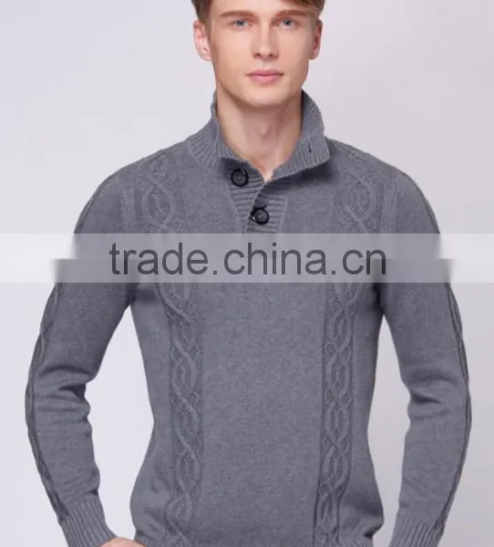 100% Cashmere Pullover Mandarin Collar Sweater Handmade Sweater Design for Man photo-3