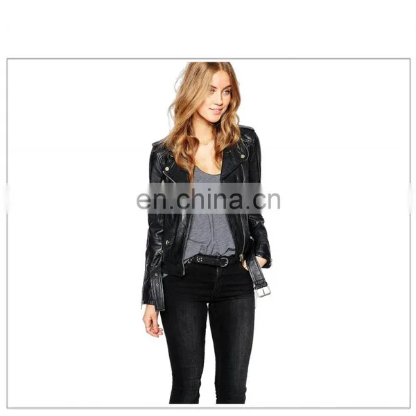 Women Special Design Punk Style Motorbike Leather Jacket photo-3