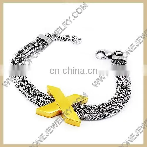 Customized Letter X Stretch Stainless Steel Cable Mesh Bracelet