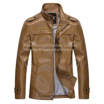 Latest Design Men's PU Leather Jacket Stocklot Leather Jacket Excess Garment Wholesale Apparel