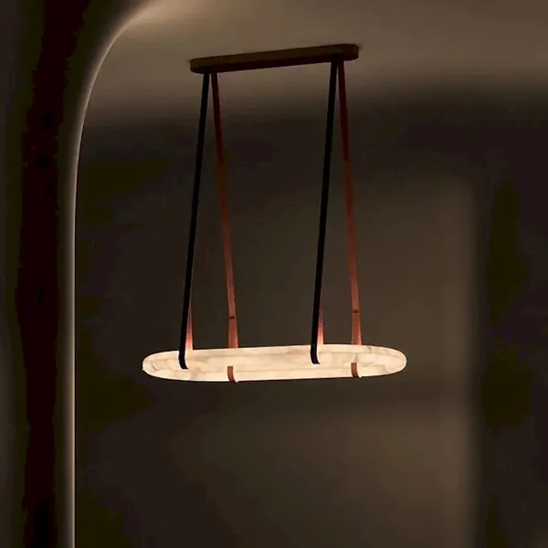 Oval Alabaster Ring Pendant – Leather Strap Integrated LED