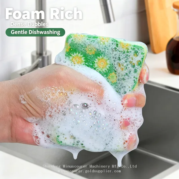 Wholesale Household Green Kitchen Scrubber Sponge Printed Pattern Scouring Pad Sponge photo-3