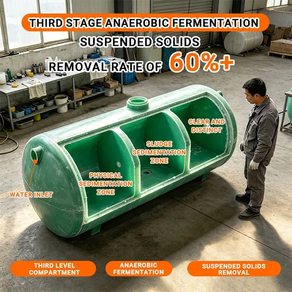 Tanque séptico de fibra de vidro anti-corrosão, tanque biodigestor subterrâneo durável