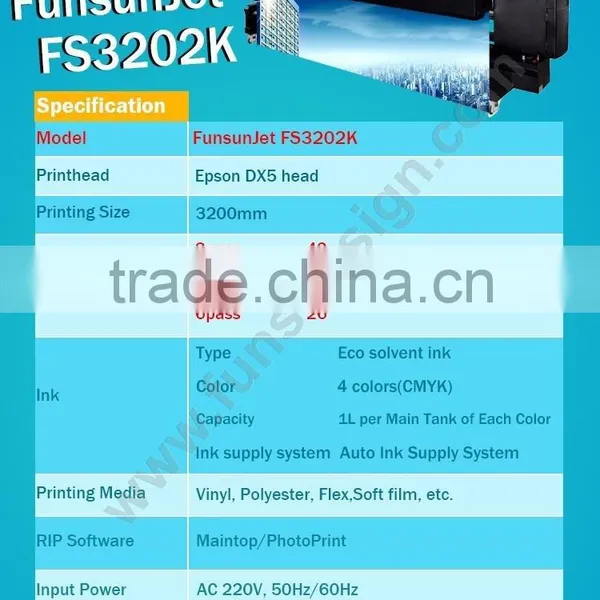 Strong Body Funsunjet FS3202K 3.2m / 10ft Sublimation Printer With DX5 Head Fast Printing Speed photo-2