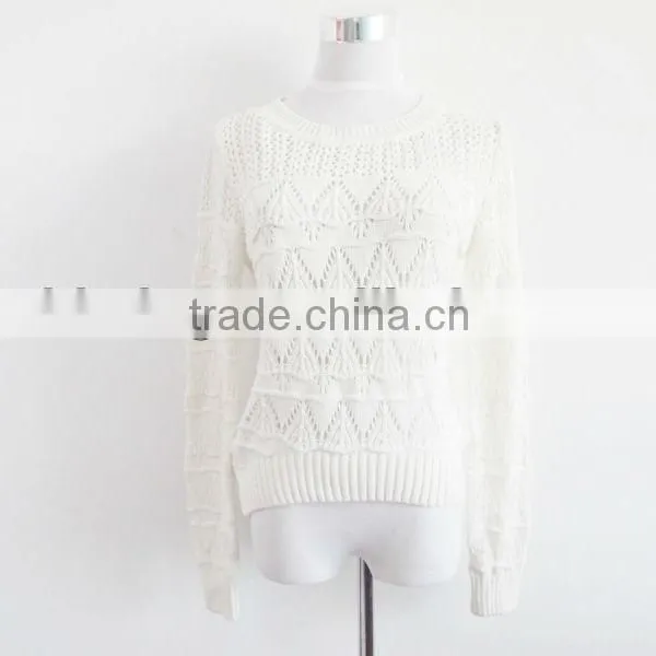 Girl Fashionable Jacquard White Knited Pullover Shirt