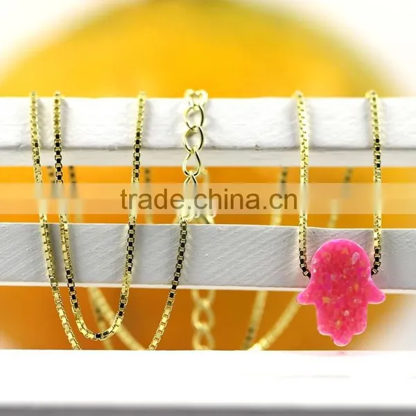 Stunningly Synthetic OP42 Hamsa/Hand Opal 18K Plated 925 Sterling Silver Chain Necklace photo-3