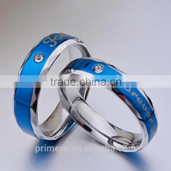 Forever Love Blue Couple Ring Set 316L Stainless Steel Jewelry His and Hers Matching Engagement Ring New Model Wedding Band photo-4