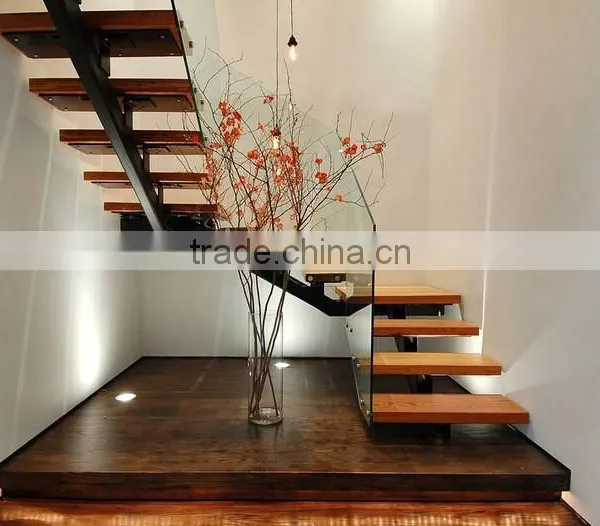 Wood Treads Frameless Glass Balustrade Floatingl Indoor Stairs--YUDI YD-MF001 photo-3
