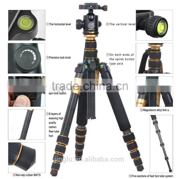 Q-666C Portable Professional Carbon Fiber Tripod &Ball Head for DSLR Camera photo-2