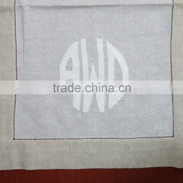 Monogram White Linen Table Runner With Natural Border photo-3