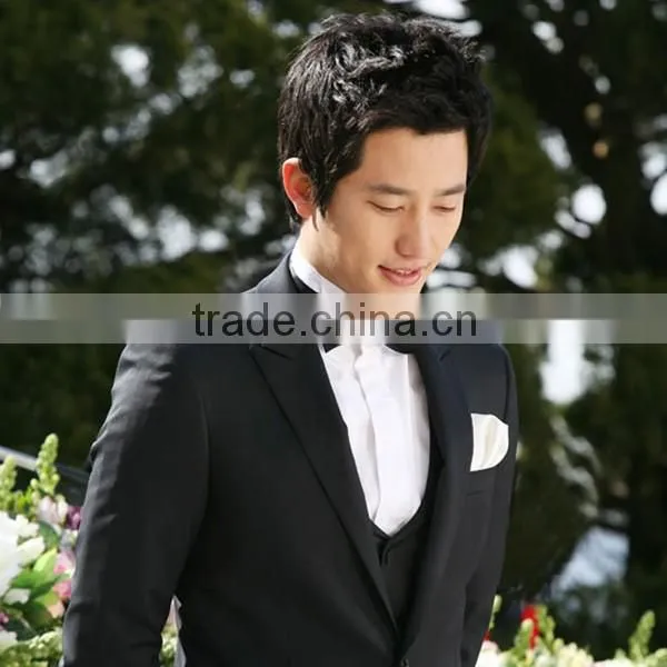 Pre-tied Adjustable Solid Black Polyester Silk Bow Tie