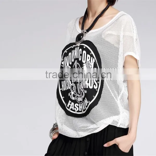 Fashion Womens Mesh Loose Blouse Tops Delicate Print Short Sleeve Summer Tee Shirts Tshirts photo-6