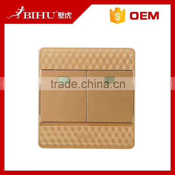 China Fashion Design BIHU Golden Color Panel 2 Gang Electrical Wall Switch Prices photo-2