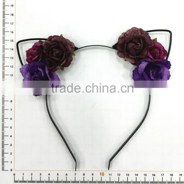 Lovely Fabric Rose Flower Metal Ear Headband Cute Alice Band photo-4
