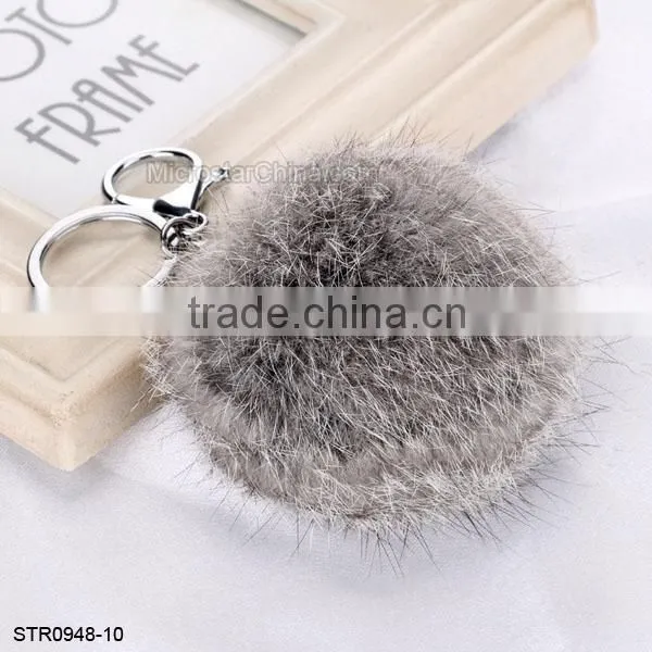 8cm Fur Pom Pom Keychain Rabbit Fur Ball Silver Keychain photo-6