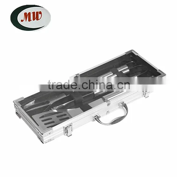 3 Pcs Stainless Steel Barbecue Set,shovel,fork,clamp,aluminium Box photo-2