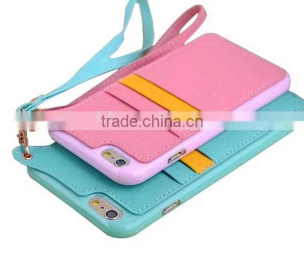 Ultra Thin pu Skin+tpu Dual Color Cellphone Pocket Leather Case for Iphone 6/6s With Hand Rope Supplier's Choice photo-3