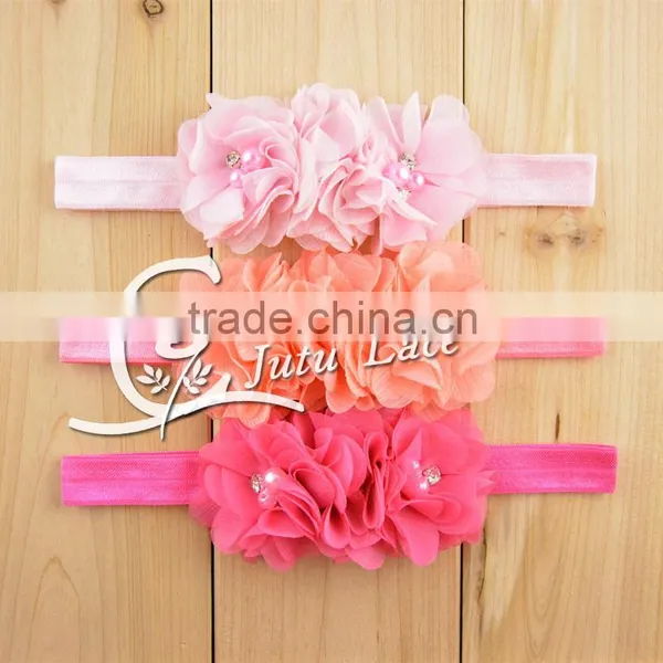 Elastic Pearls Headband With Mini Rhinestone Petals Flower and Elastic Ribbon, Mini Crystal Flower Hair Accessories photo-3