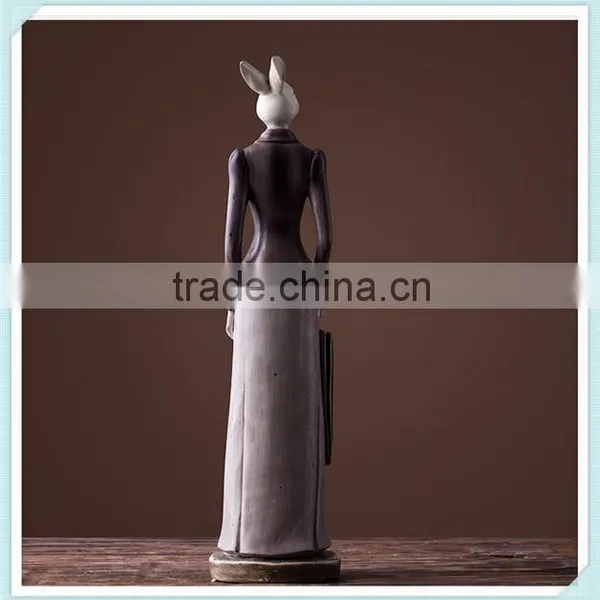 Resin Rabbit Lady and Sir Statue Gentleman Unique Rabbit Figurine for Home Decor photo-2
