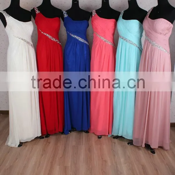 Newly Design One-shoulder Chiffon Beaded Fashion Elegant Long Evening Dresses photo-5