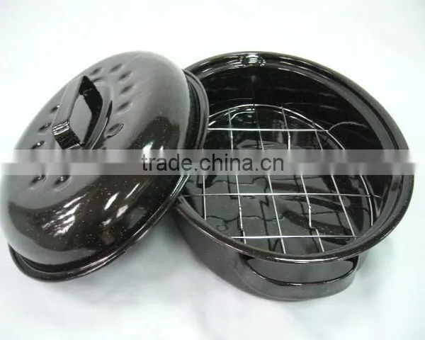 Ceramic Coating Enamel Oval Chicken Roaster Pan With Wire Rack photo-2