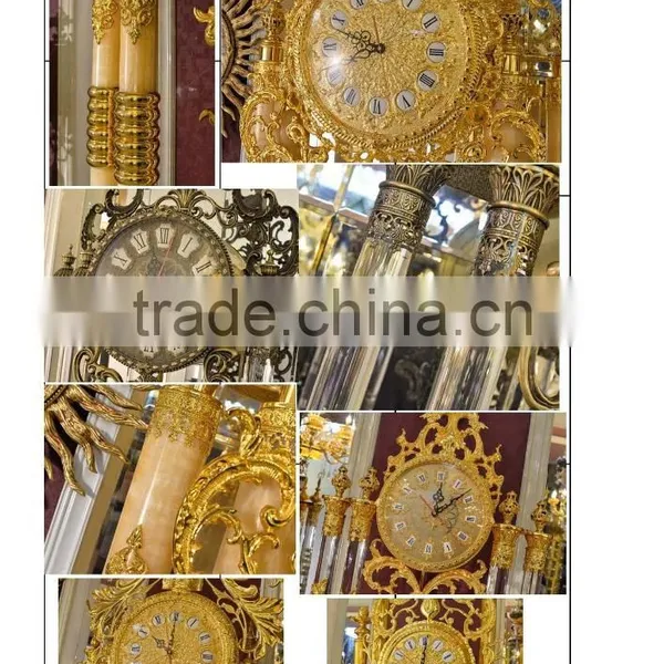 Latest Design Double Layer Grandfather Antique Clock, 24K Gold Copper Clock, Onyx Tube Marble Base Floor Clock photo-6
