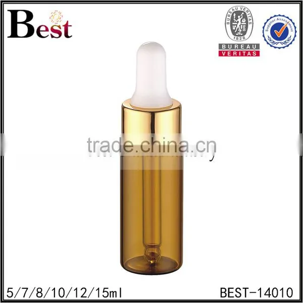 Cosmetic 5ml 10ml 12ml 15ml Amber Empty Essential Oil Bottle Perfume Glass Golden Aluminum Dropper Perfume Glass Bottle Factory photo-4
