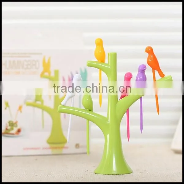 Eco-friendly Creative Cute Design Bird on Tree Shape ABS Plastic Fruit Fork Set Wholesale photo-5