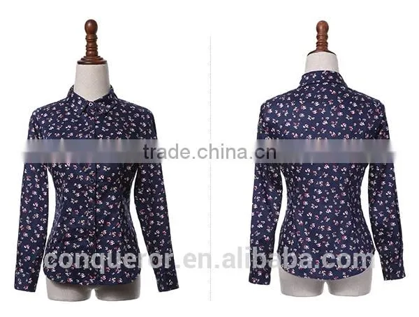 Idyllic Style Floral Printed Long Sleeve Cotton Shirt For Ladies photo-6