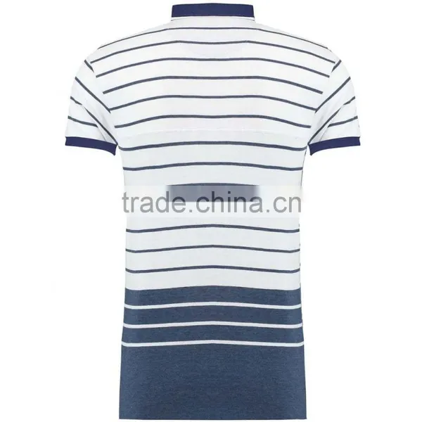 MGOO 100% Cotton Pique White Woven Stripe Polo Blue Tie Dye Color Short Sleeves Custom Polo photo-2