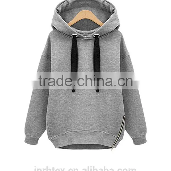 Women 100% Polyester Plain no Design Hoodies With Zipper photo-2