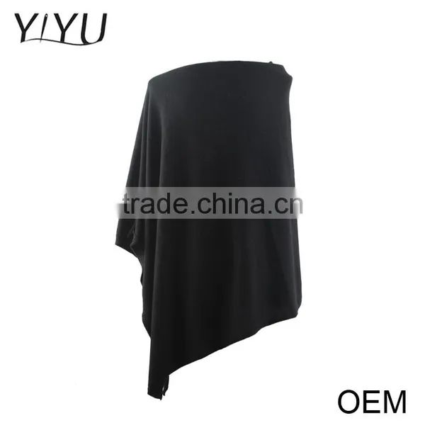 Custom Fashion High Quality Ladies Black Cashmere Pullover Poncho Sweater photo-2