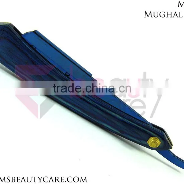 Blue Coated Barber Straight Razor With Wood Handle photo-2