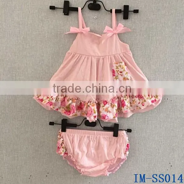 Boutique Newborn Girls Cotton Clothes Infant Toddler Babies Swing Top 2 Pieces Sets With Ruffled Bloomers IM-SS014