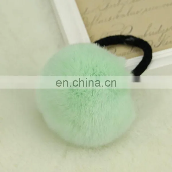 Lovely Real Rabbit Fur Ball Hairband Hand Made Wholesale Fur Pom Pom Elastic photo-2