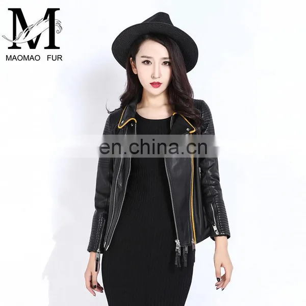 2017 Wholesale Women Real Leather Coat Lady Spring Overcoat photo-3