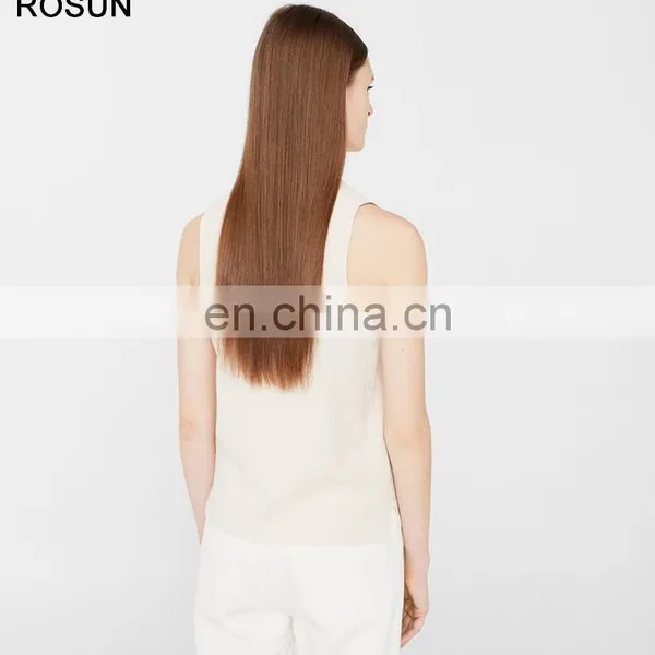 100% Cotton Knit Top for Women as Sleeveless V Neck Sweater of Plain Clothing photo-6